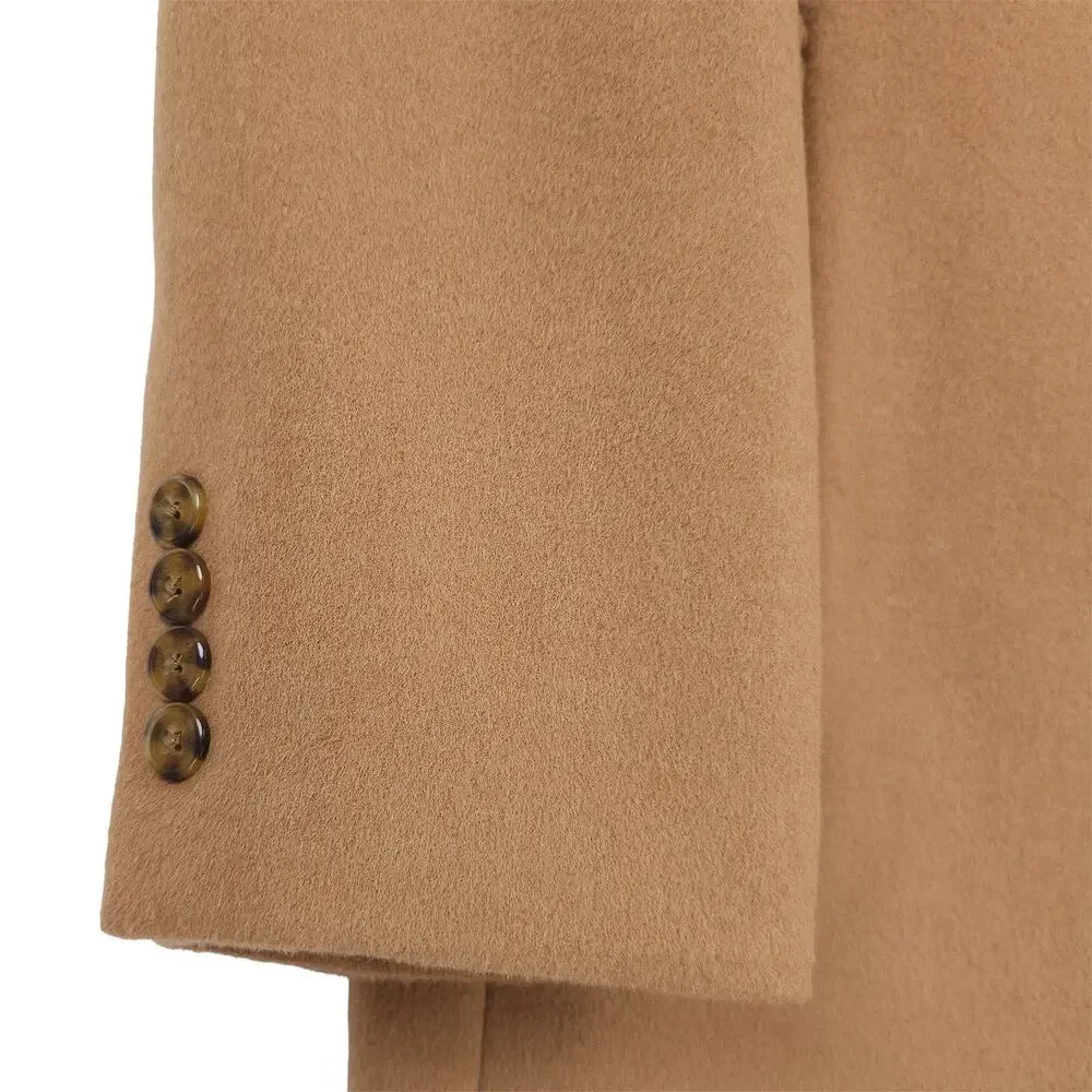 London Fog Signature Mens Classic Fit Overcoat 38S Beige Camel Solid Wool Blend